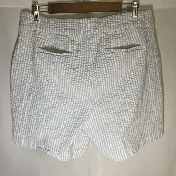 KIM ROGERS white blue striped seersucker flat front zip fly shorts 14 - Picture 8 of 10